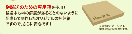 榊輸送のための専用箱を使用！輸送中も榊の鮮度が劣ることのないように配慮して制作したオリジナルの梱包箱ですので、さらに安心です！